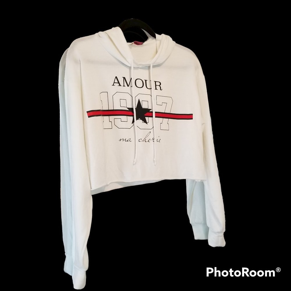 MadRag White Amour 1997 Ma Cherie Cropped Hoodie, Size XL